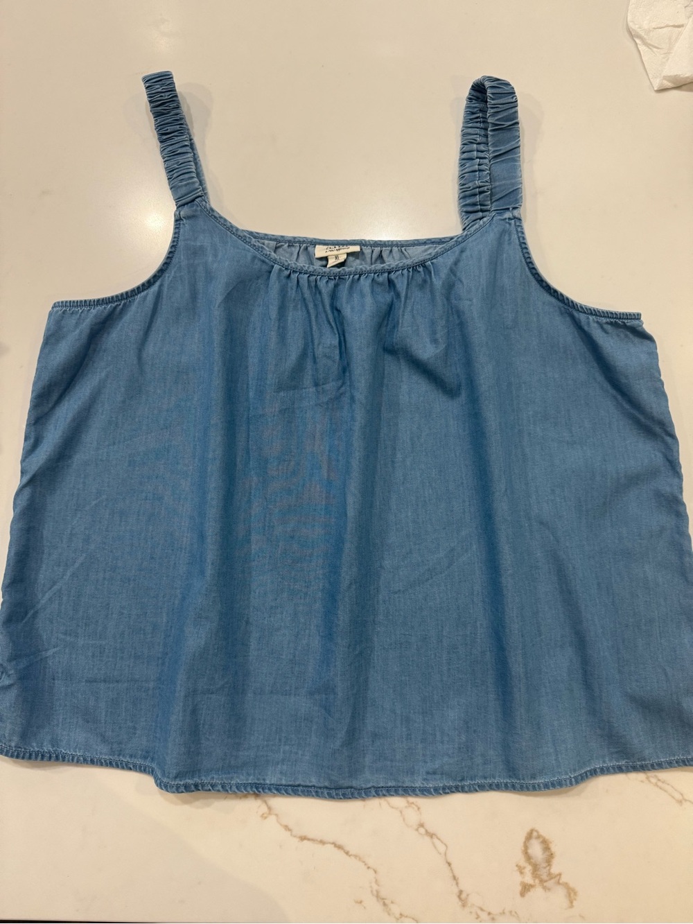 a.n.a Light Blue Chambray Tank with Ruched Straps